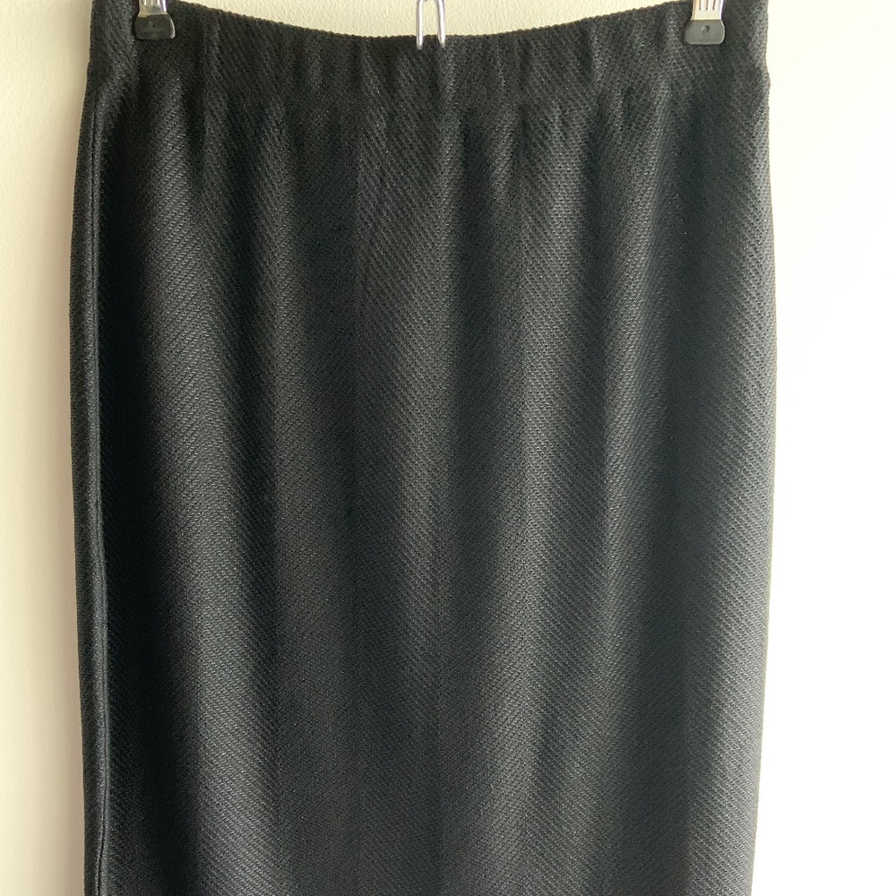 ST JOHN Black Caviar Herringbone Knit Skirt EUC 6